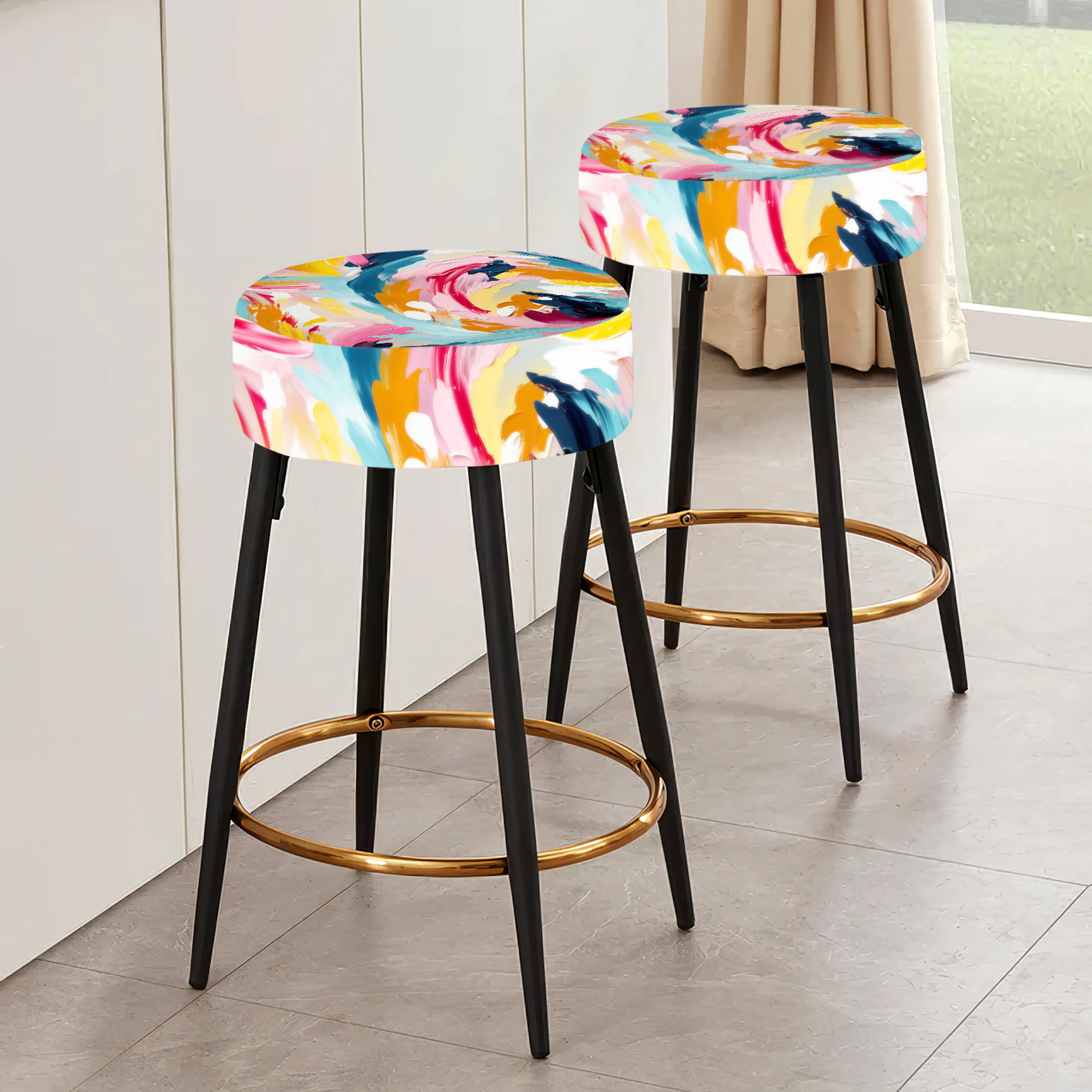 Design Art Colourful Vibrant Paint Swirl Bliss Abstract Bar Stools Set Of 2 Wayfair Canada